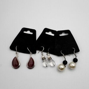 New Drop Earring Bundle | 3 Pairs | Pearl, Black & Mauve Teardrops